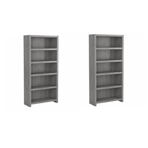 Pemberly Row Set of 2 5-Shelf Bookcases in Modern Gray - Engineered Wood