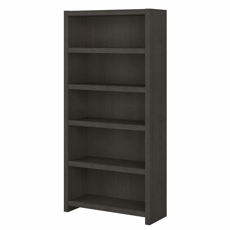 Pemberly Row Set of 2 5-Shelf Bookcases in Charcoal Maple - Engineered Wood