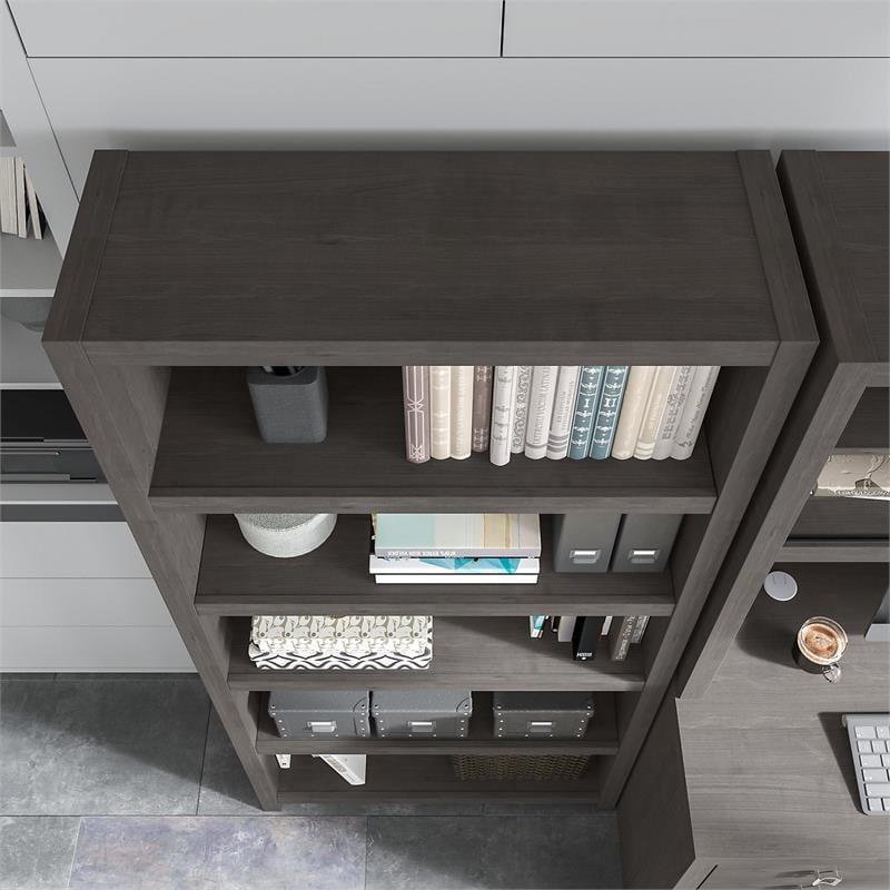 Pemberly Row Set of 2 5-Shelf Bookcases in Charcoal Maple - Engineered Wood