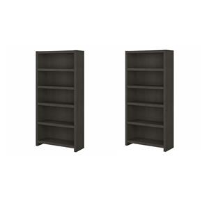 Pemberly Row Set of 2 5-Shelf Bookcases in Charcoal Maple - Engineered Wood