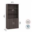 Pemberly Row Set of 2 Tall 5-Shelf Bookcases with Doors in Storm Gray