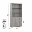 Pemberly Row Set of 2 Tall 5-Shelf Bookcases with Doors in Platinum Gray