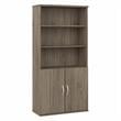 Pemberly Row Set of 2 Tall 5-Shelf Bookcases with Doors in Modern Hickory