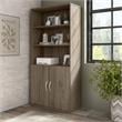 Pemberly Row Set of 2 Tall 5-Shelf Bookcases with Doors in Modern Hickory