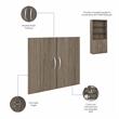 Pemberly Row Set of 2 Tall 5-Shelf Bookcases with Doors in Modern Hickory