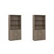 Pemberly Row Set of 2 Tall 5-Shelf Bookcases with Doors in Modern Hickory