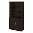 Pemberly Row Set of 2 Tall 5-Shelf Bookcases with Doors in Black Walnut