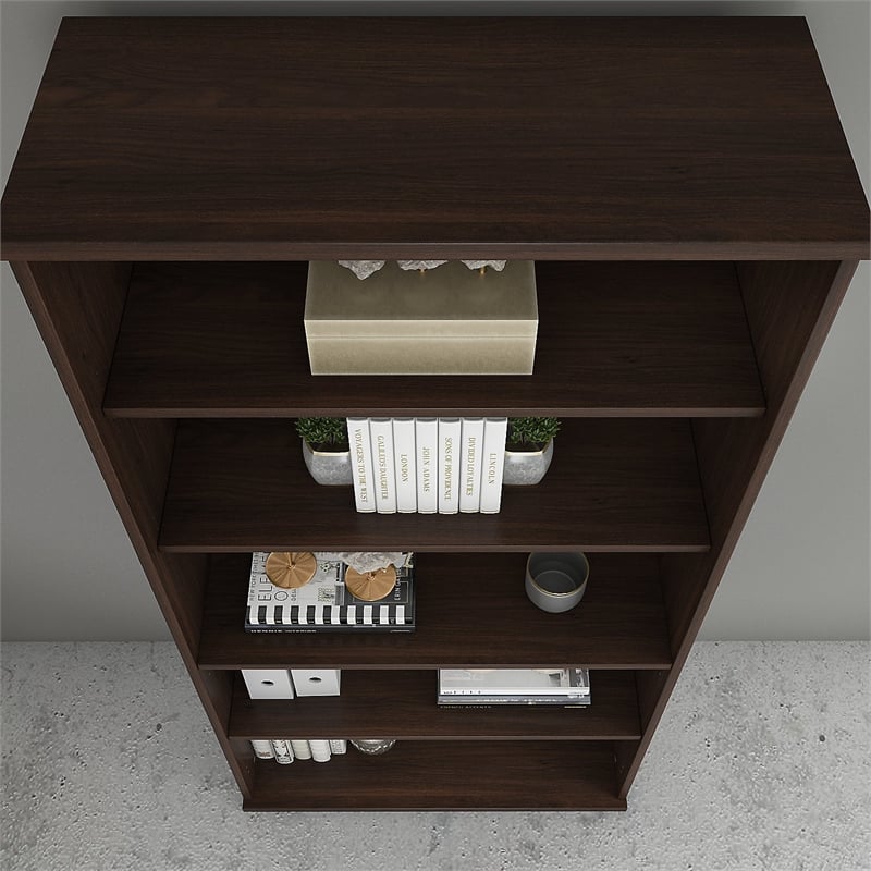 Pemberly Row Set of 2 Tall 5-Shelf Bookcases in Black Walnut - Engineered Wood