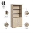 Pemberly Row Set of 2 Tall 5-Shelf Bookcases with Doors in Natural Elm