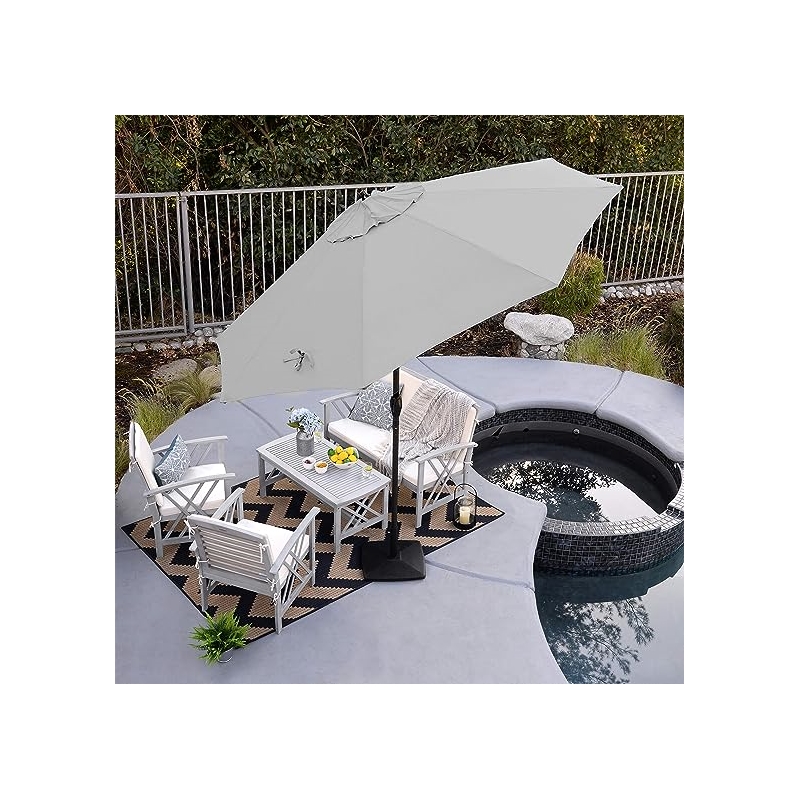 Pemberly Row Contemporary 9' Tilt Crank Lift Patio Umbrella in Natural