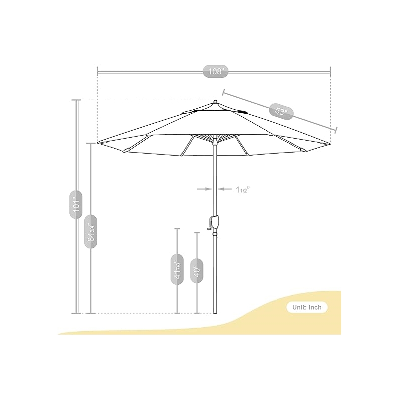 Pemberly Row Contemporary 9' Tilt Crank Lift Patio Umbrella in Natural