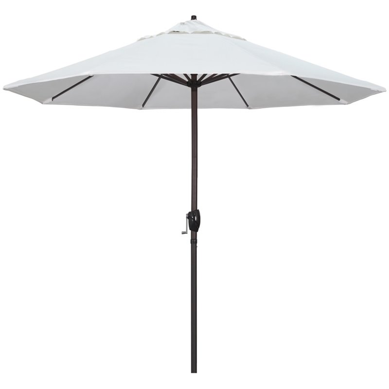 Pemberly Row Contemporary 9' Tilt Crank Lift Patio Umbrella in Natural
