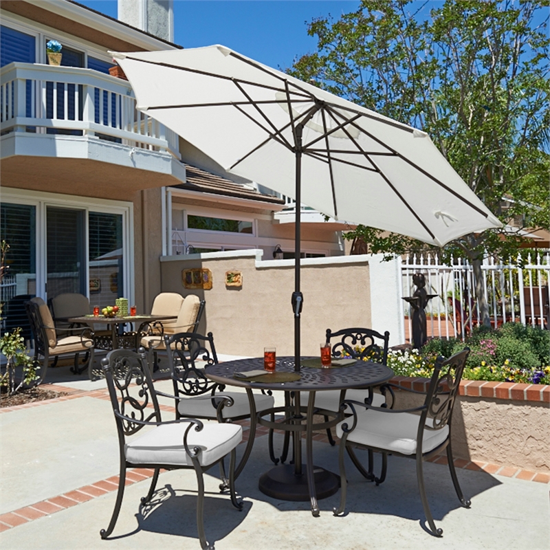 Pemberly Row Contemporary 9' Tilt Crank Lift Patio Umbrella in Red