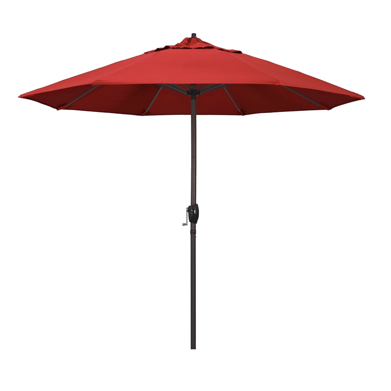 Pemberly Row Contemporary 9' Tilt Crank Lift Patio Umbrella in Red