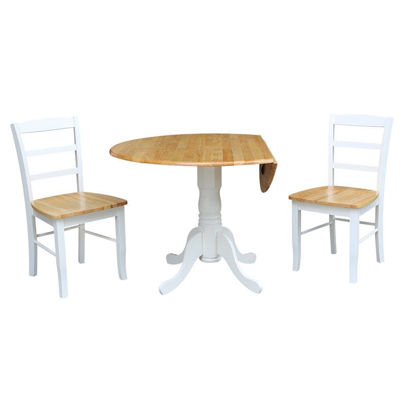 Pemberly Row 3 Piece Dual Drop Wood Dining Set in White/Natural