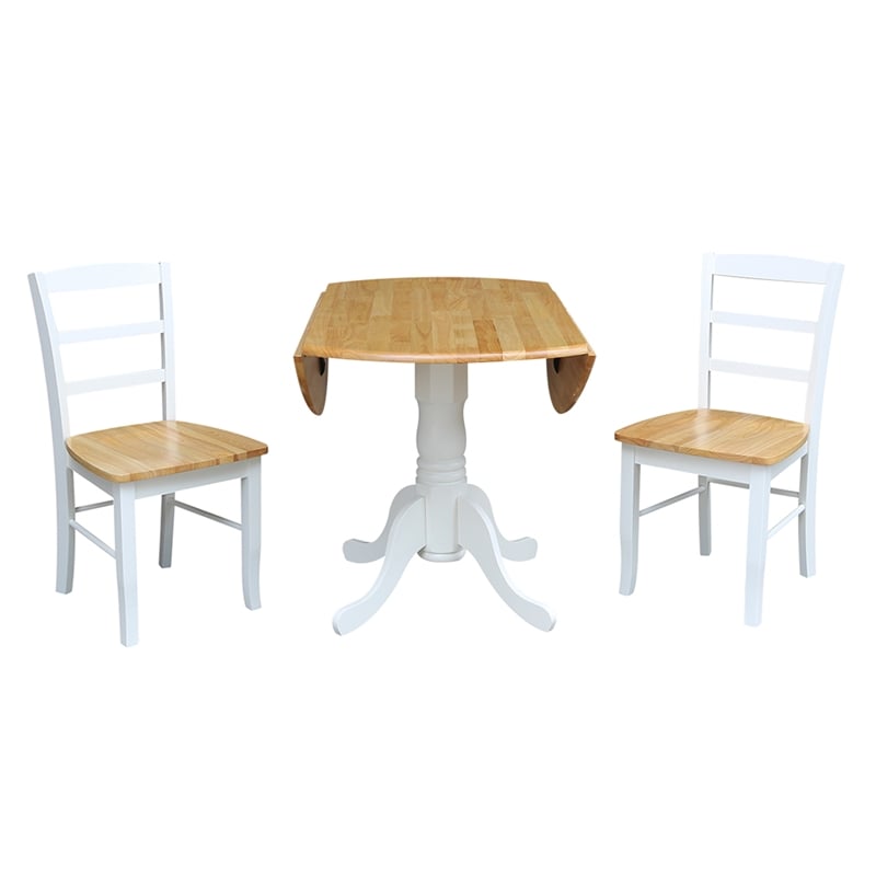 Pemberly Row 3 Piece Dual Drop Wood Dining Set in White/Natural