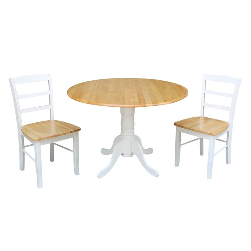 Pemberly Row 3 Piece Dual Drop Wood Dining Set in White/Natural