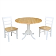 Pemberly Row 3 Piece Dual Drop Wood Dining Set in White/Natural