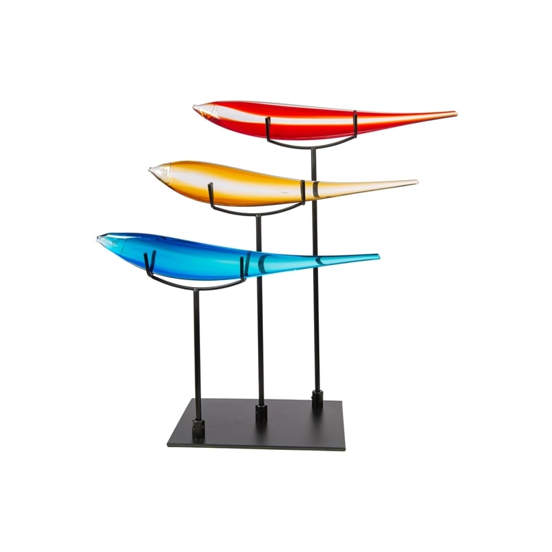 Pemberly Row Modern / Contemporary Metal 10 Fish Blue Sculpture