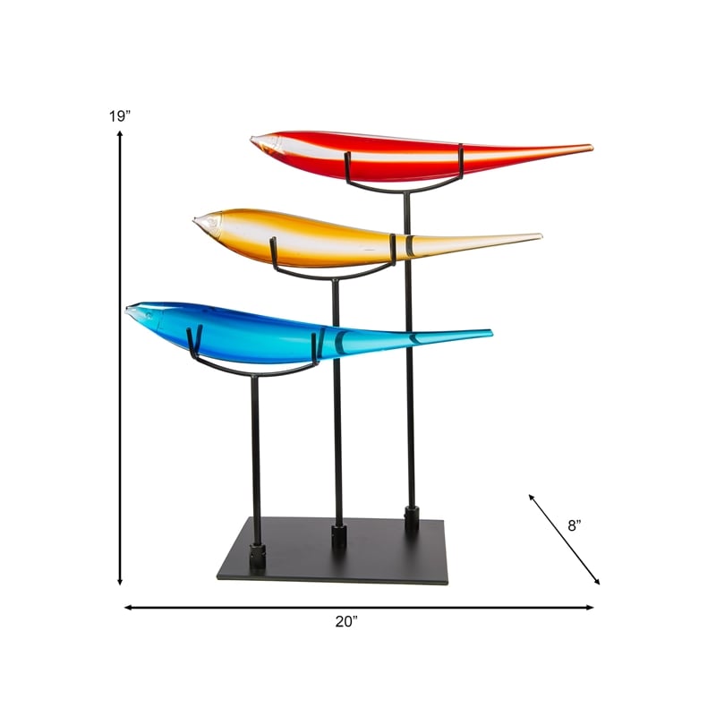 Pemberly Row Modern / Contemporary Metal 10 Fish Blue Sculpture