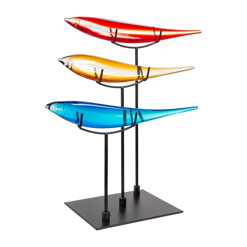 Pemberly Row Modern / Contemporary Metal 10 Fish Blue Sculpture