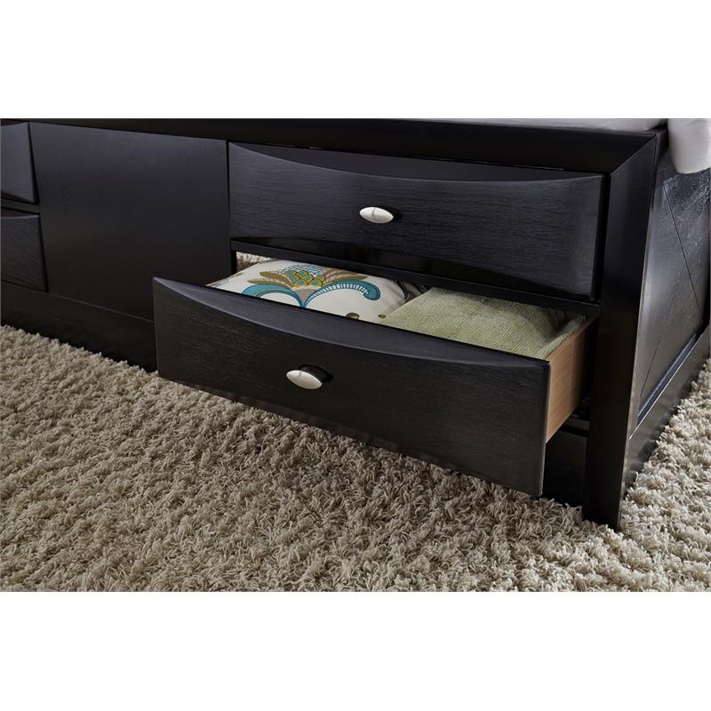 Pemberly Row Engineered Wood Queen Platform Storage Bed in Black