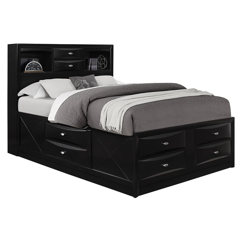 Pemberly Row Engineered Wood Queen Platform Storage Bed in Black