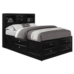 Pemberly Row Engineered Wood Queen Platform Storage Bed in Black