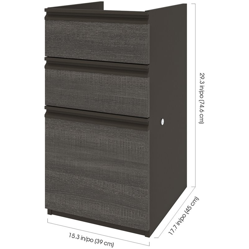 Pemberly Row 3 Drawer Add On File Cabinet in Bark Gray and Slate