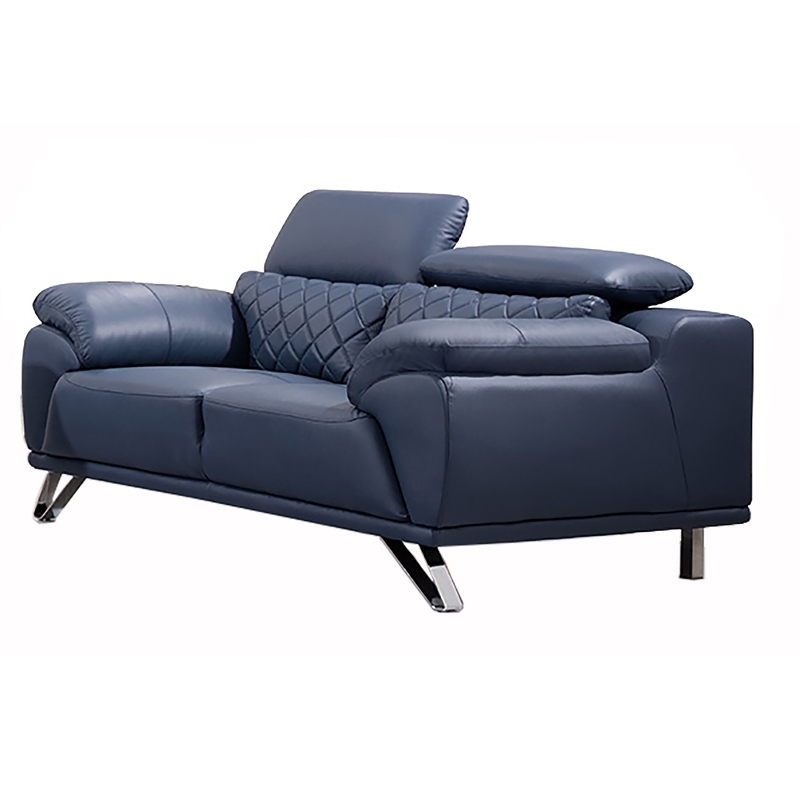 Pemberly Row Contemporary Top Grain Leather Loveseat in Navy Blue