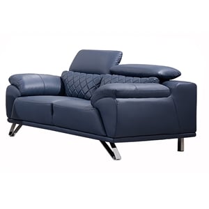 Pemberly Row Contemporary Top Grain Leather Loveseat in Navy Blue