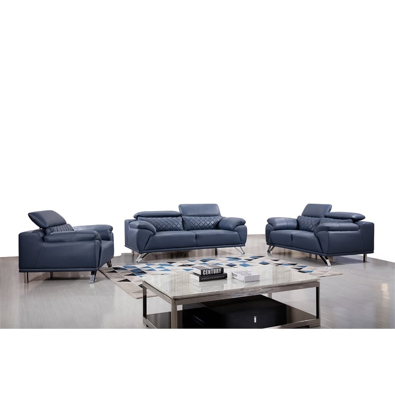 Pemberly Row Contemporary Top Grain Leather Loveseat in Navy Blue