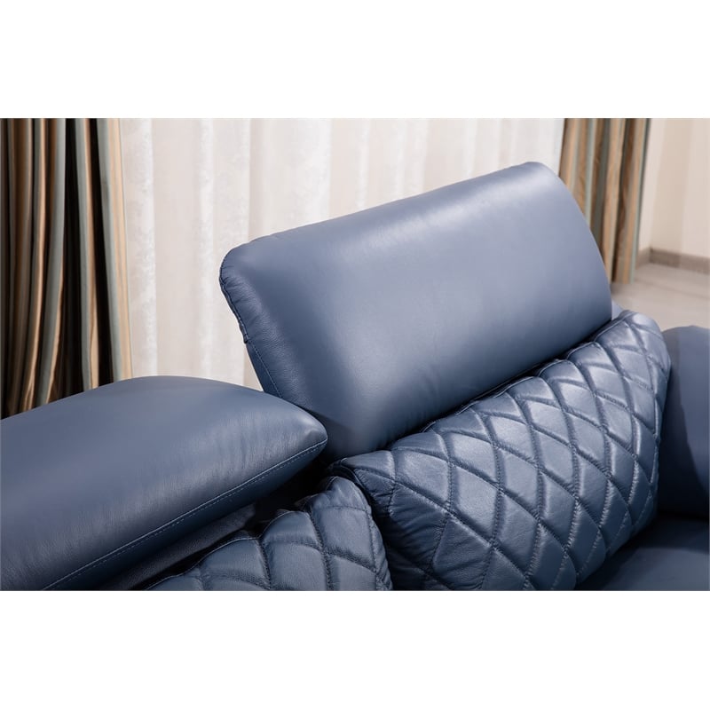 Pemberly Row Contemporary Top Grain Leather Loveseat in Navy Blue