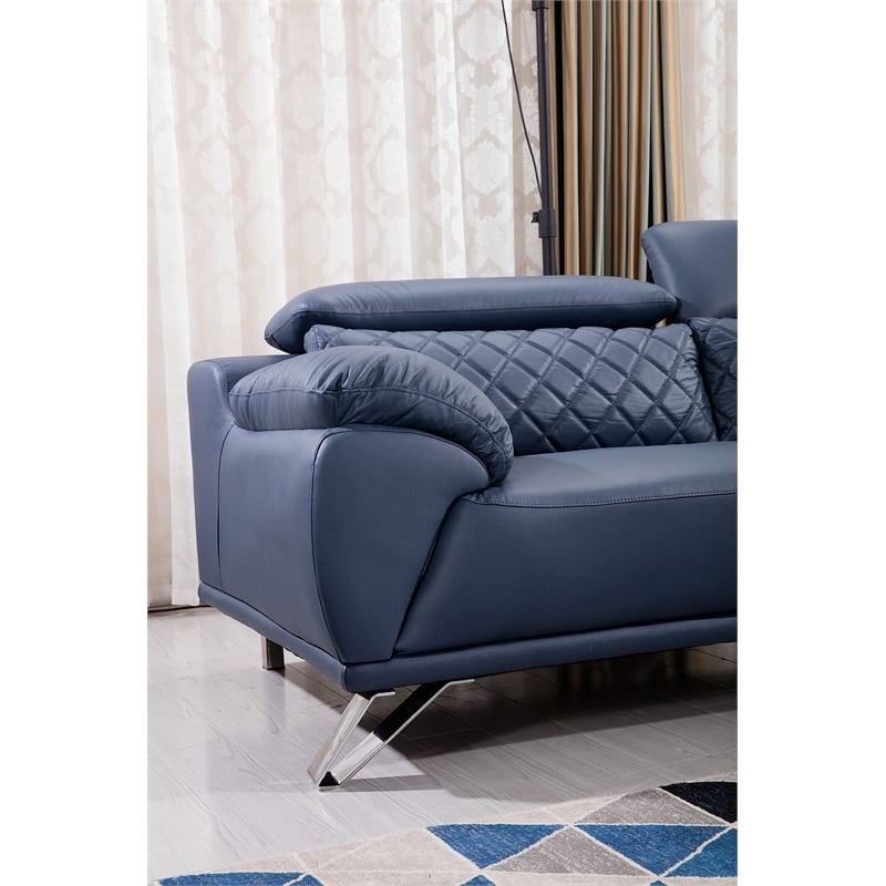 Pemberly Row Contemporary Top Grain Leather Loveseat in Navy Blue