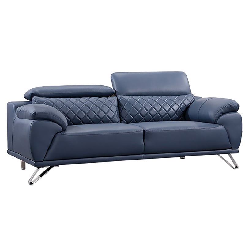 Pemberly Row Tufted Contemporary Leather Sofa in Navy Blue Finish