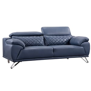 Pemberly Row Tufted Contemporary Leather Sofa in Navy Blue Finish