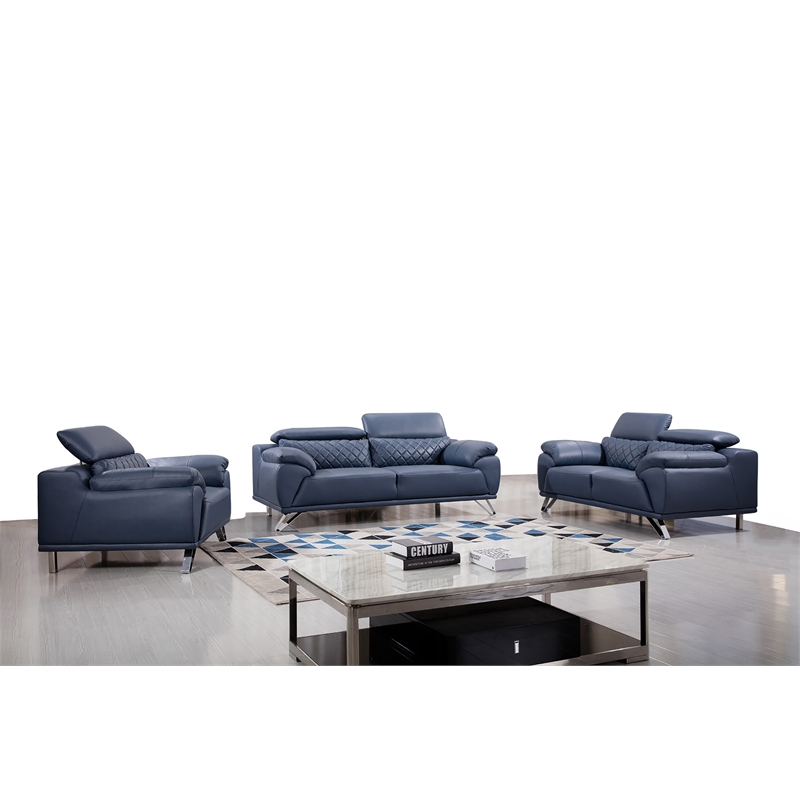 Pemberly Row Tufted Contemporary Leather Sofa in Navy Blue Finish