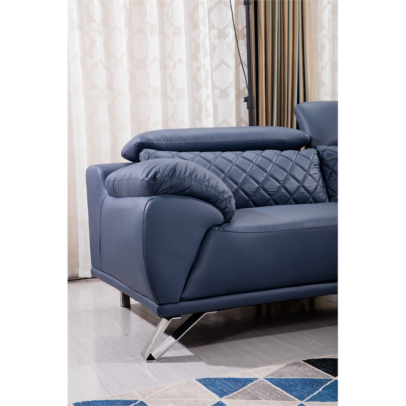 Pemberly Row Tufted Contemporary Leather Sofa in Navy Blue Finish