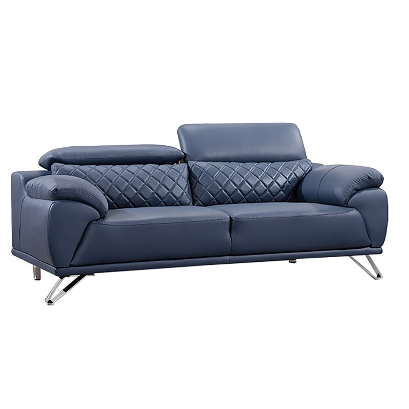 Pemberly Row Tufted Contemporary Leather Sofa in Navy Blue Finish