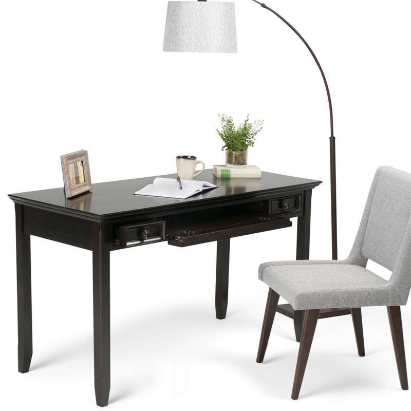 Pemberly Row Contemporary Solid Wood Desk in Hickory Brown Finish
