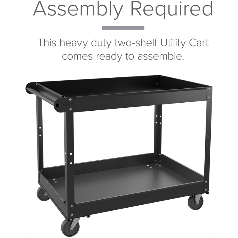 Pemberly Row 2-Shelf Contemporary Metal Utility Cart in Black