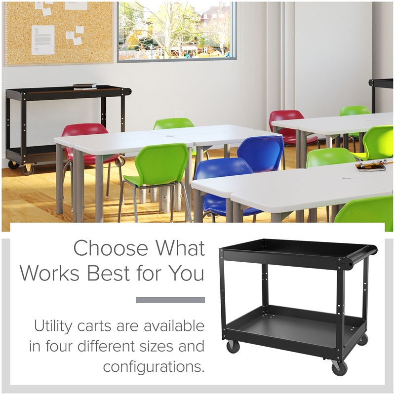 Pemberly Row 2-Shelf Contemporary Metal Utility Cart in Black