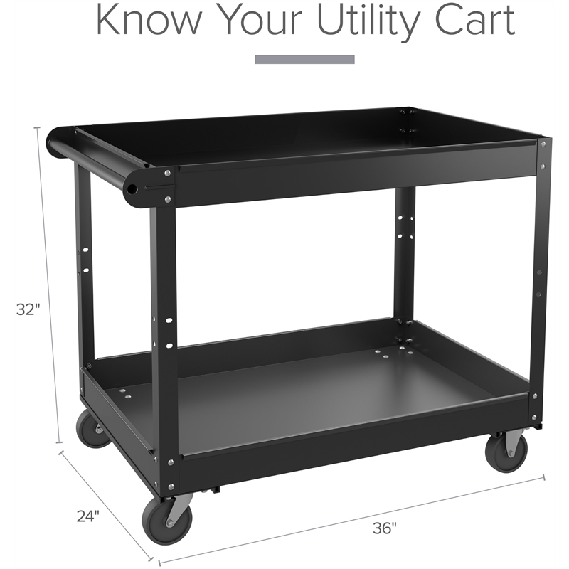 Pemberly Row 2-Shelf Contemporary Metal Utility Cart in Black