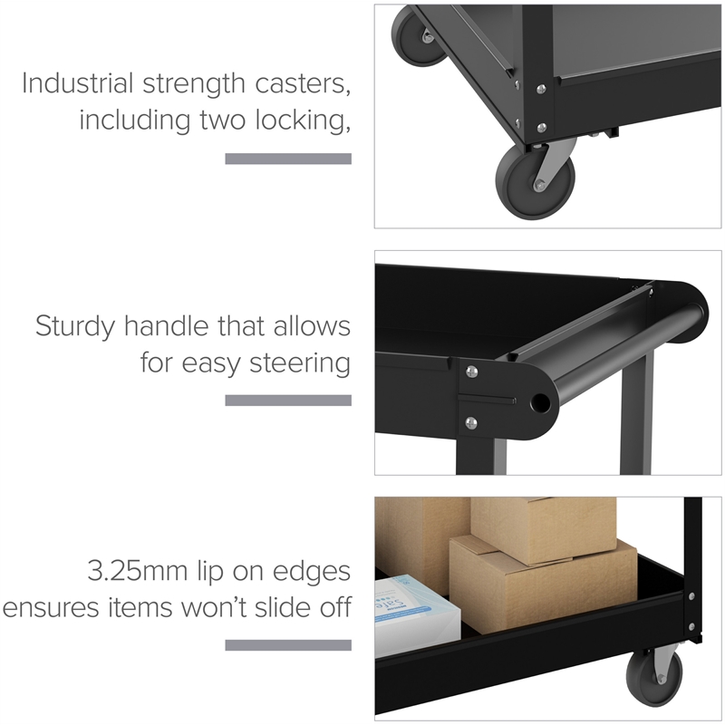 Pemberly Row 2-Shelf Contemporary Metal Utility Cart in Black