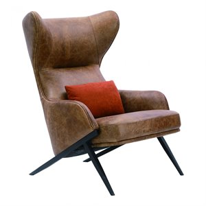 Pemberly Row Contemporary Leather Accent Chair in Brown Finish