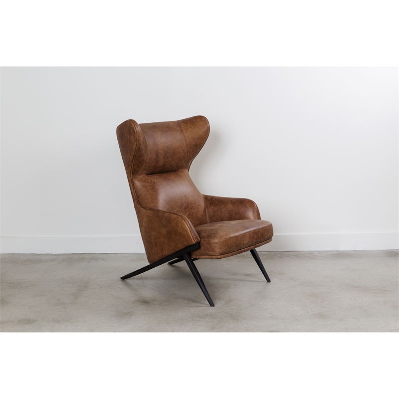 Pemberly Row Contemporary Leather Accent Chair in Brown Finish