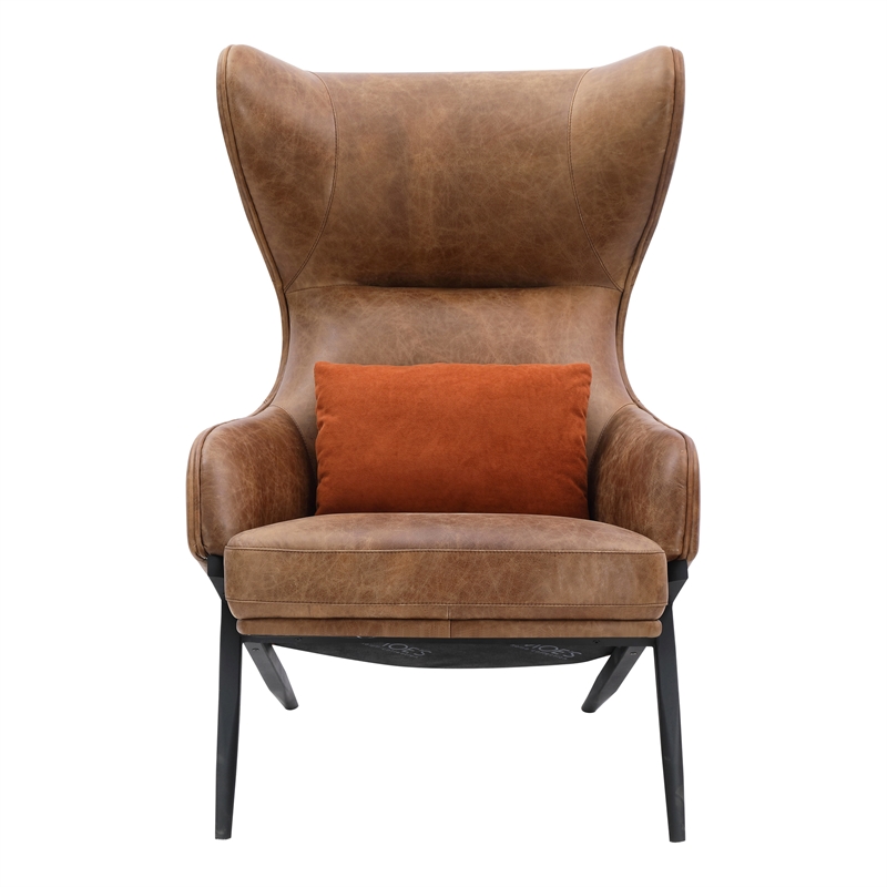 Pemberly Row Contemporary Leather Accent Chair in Brown Finish