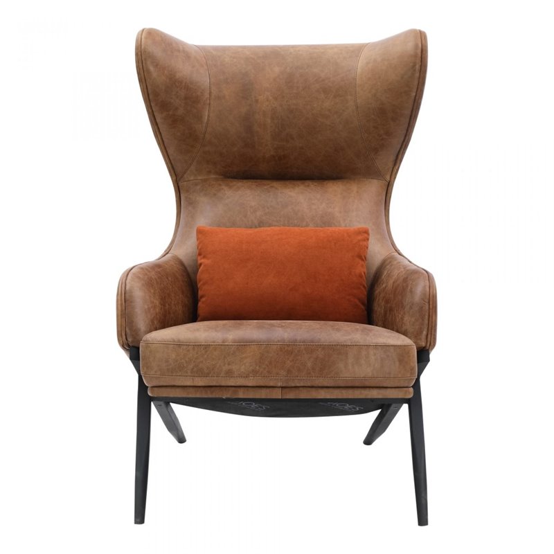 Pemberly Row Contemporary Leather Accent Chair in Brown Finish