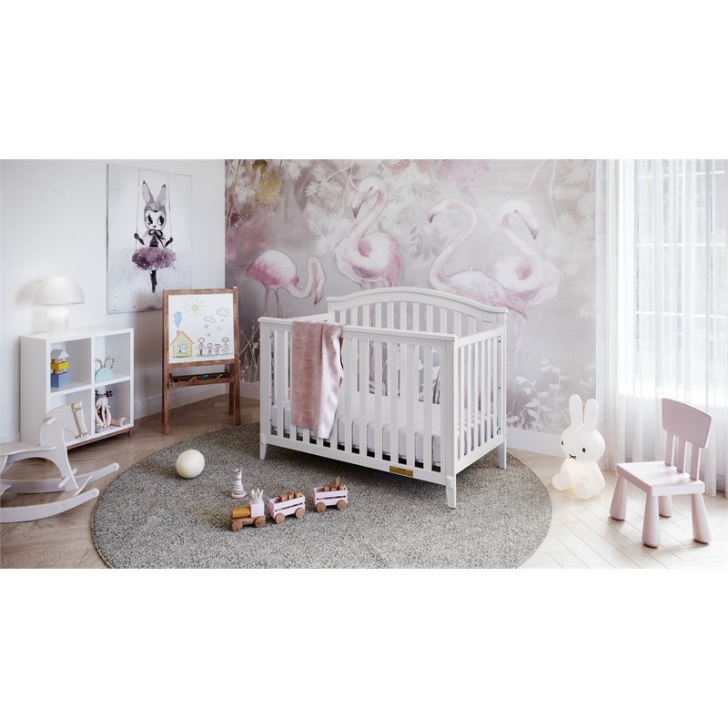 Pemberly Row Contemporary 4-in-1 Convertible Crib in White Finish