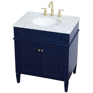 Pemberly Row Modern 30&quot Single Marble Top Bathroom Vanity in Blue